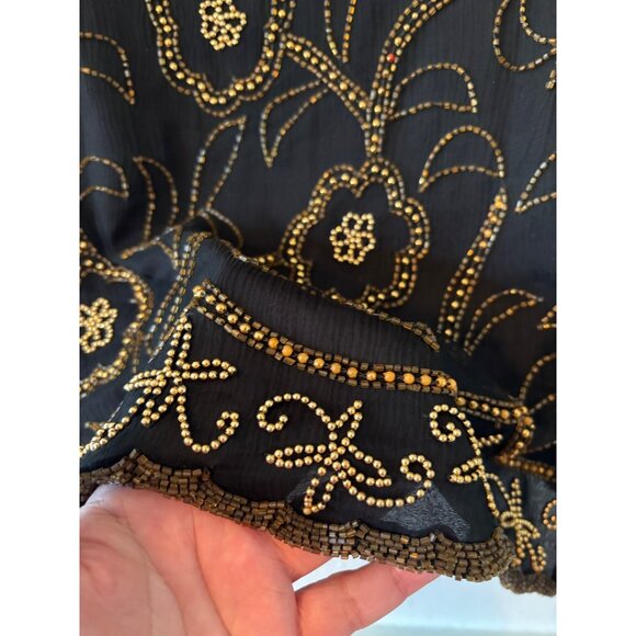 Vintage Sténay Black & Gold Silk Beaded Blouse XL - Picture 14 of 15